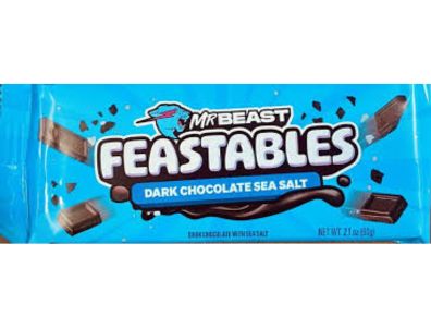 Barra de chocolate MrBeast de Feastables amargo con sal marina de 2,1 oz