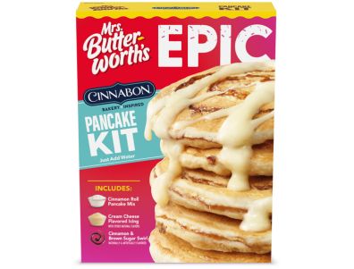 Mezcla para panqueques Mrs. Butterworth inspirado en la panadería Épica Cinnabon, 16 oz.