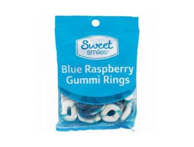 bolsa de Anillos de gomitas Sweet Smiles de frambuesa azul, 6 oz.