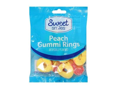 bolsa de Anillos de gomitas Sweet Smiles de melocotón, 5 oz