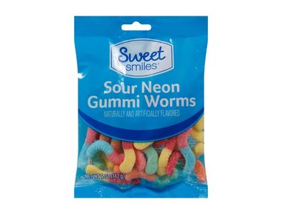 bolsa de Gusanos de goma Sweet Smiles neón agrios 5 oz