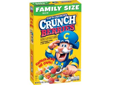 Cereal Cap'n Crunch de maíz y avena endulzados con frutos rojos crujientes y sabor natural y artificial caja de 20,5 oz