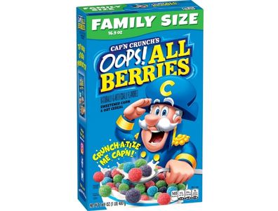 Cereal Cap'n Crunch crujiente de avena y maíz endulzado Oops All Berries de (16,9 oz)