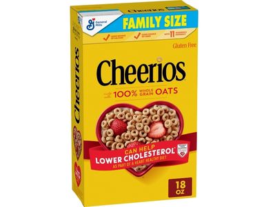 cereal Cheerios sin gluten saludable para el corazón, tamaño familiar 18 oz
