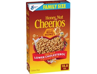 Cereal Cheerios Honey Nut sin gluten, saludables para el corazón, tamaño familiar 18,8 oz