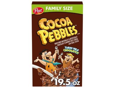 Cereal PEBBLES Cocoa, cereal para niños con sabor a chocolate, sin gluten, caja familiar de 19,5 oz