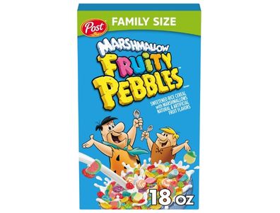 Cereal PEBBLES Fruity con malvaviscos, crujientes, caja de 18 oz