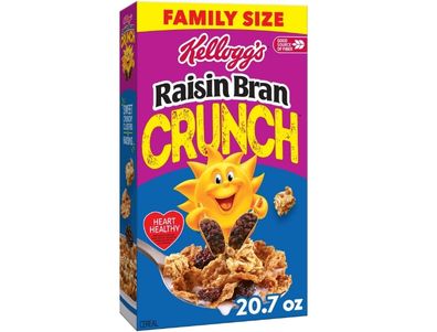 Cereal Raisin Bran Crunch, cereales con fibra, desayuno familiar, tamaño familiar, caja de 20,7 oz