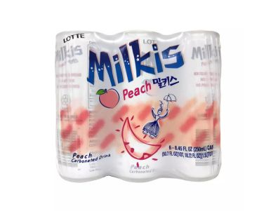 Bebida Lotte Milkis carbonatada sabor melocotón, latas de 8,45 oz paquete de 6