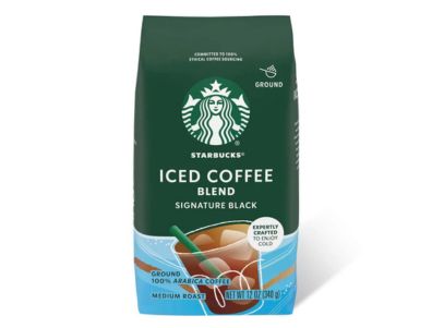 Café molido Starbucks Mezcla de café helado Signature Black Tostado medio 12 oz