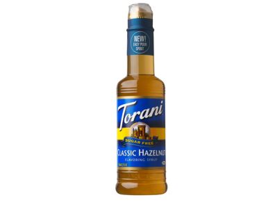 Miel para cafe Torani de avellana clásico sin azúcar, cero calorías, embotellado de cafetería, 12,7 oz