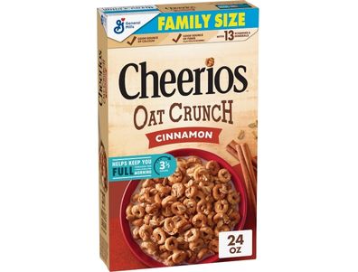 Cereal Cheerios Oat Crunch con avena y canela, tamaño familiar, 24 oz