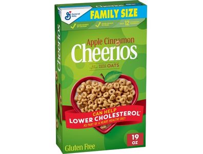 Cereal Cheerios Apple Cinnamon sin gluten, saludables para el corazón, tamaño familiar, 19 oz