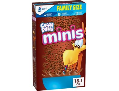 Cereal Cocoa Puffs Minis con sabor a chocolate, elaborados con granos integrales, tamaño familiar, 18,1 oz