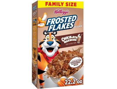 Cereal Frosted Flakes de Kellogg's para niños, desayuno familiar, tamaño familiar, batido de chocolate, caja de 22,2 oz (1 caja)