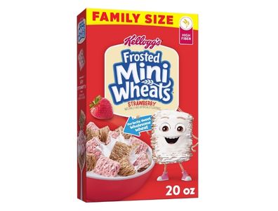 Cereal Frosted Mini-Wheats de Kellogg's para niños, desayuno familiar, tamaño familiar, fresa, caja de 20 oz (1 caja)