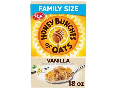 Cereal Honey Bunches of Oats con vainilla, cereales de vainilla con racimos de granola, caja crujiente de 18 oz