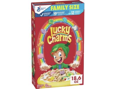 Cereal  Lucky Charms con malvaviscos para niños sin gluten, tamaño familiar, 18,6 oz